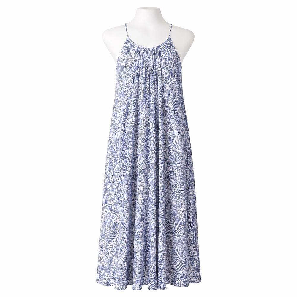 Roxy Blue White‎ Floral Halter Maxi Dress Women's Medium 49" Summer Boho